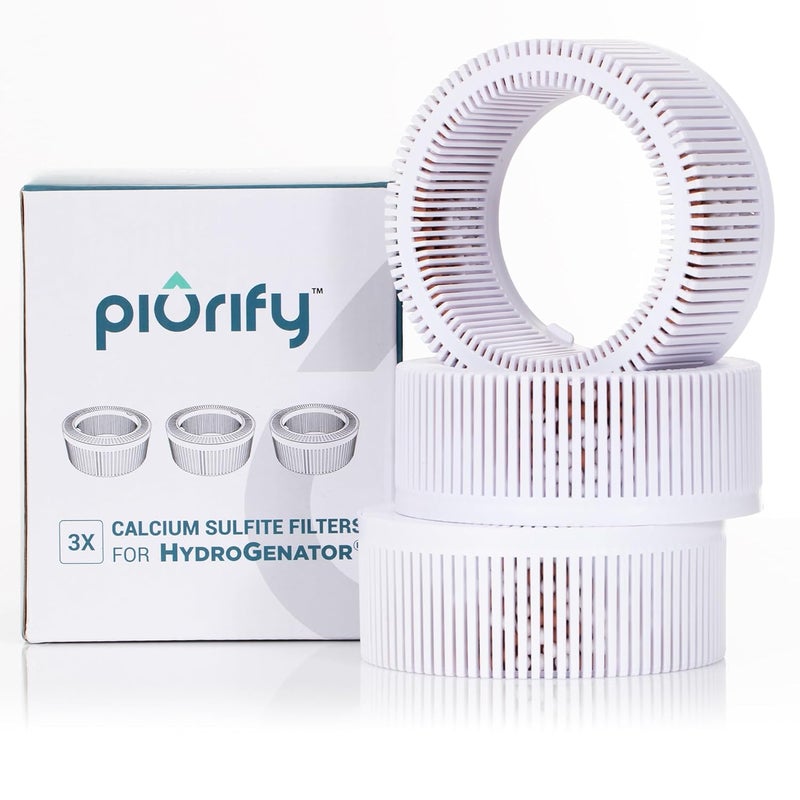 PIURIFY 3-Pack Calcium-Sulfite Filters for Water Hydrogen Pitcher, Removes Chlorine from Drinking Water, Replacement Fitlers for Hydrogen Water Machine, BPA-Free Material - Image 1